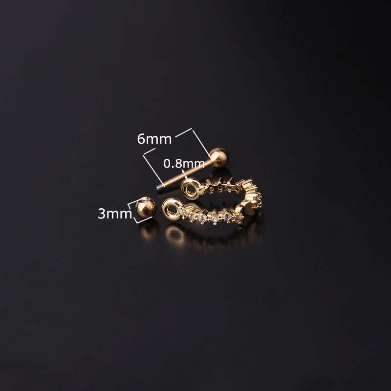 Khuyên tai hình chữ C bằng thép không gỉ có 20 thanh dài 8mm