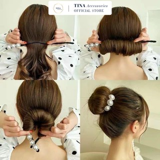 Kẹp Búi Tóc Uốn Dẻo Đính Ngọc Trai TINA Búi Tóc Nhanh Gọn Cực Xinh