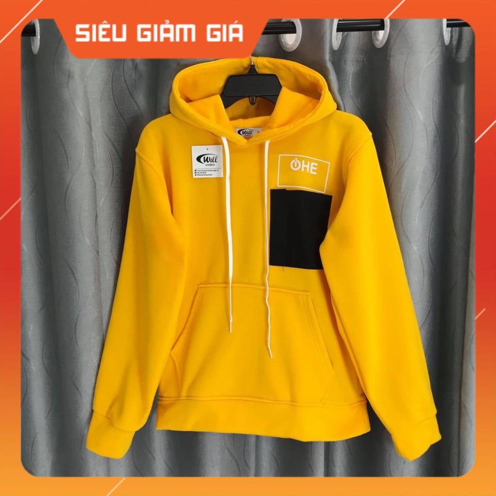 ÁO HOODIE TÚI CHỮ HE TRẮNG/ĐEN/VÀNG/XANH ẢNH THẬT