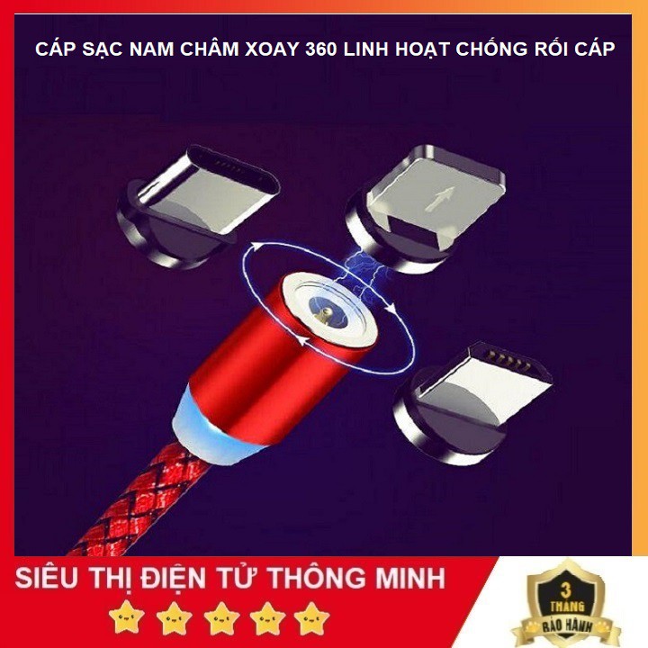 Dây Sạc, Cáp Sạc Từ Hút Nam Châm đầu Iphone- Micro USB - Type C Xoay 360 Độ Dây Dù