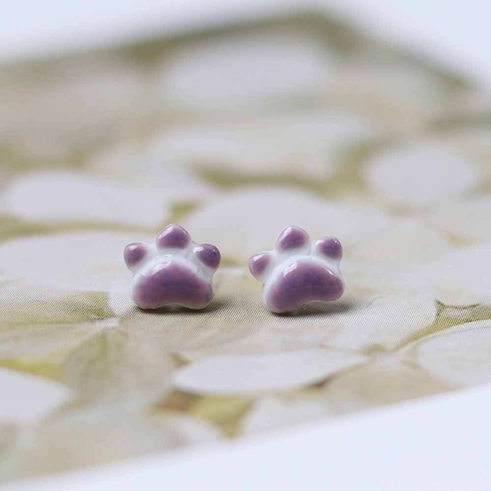 Bông tai trang trí hình bàn chân mèo bằng gốm ceramic cao cấp