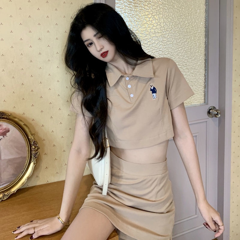COZOKC COZOK Bộ áo thun ngắn tay + chân váy COZOK lưng cao thời trang xinh xắn đáng yêu cho nữ