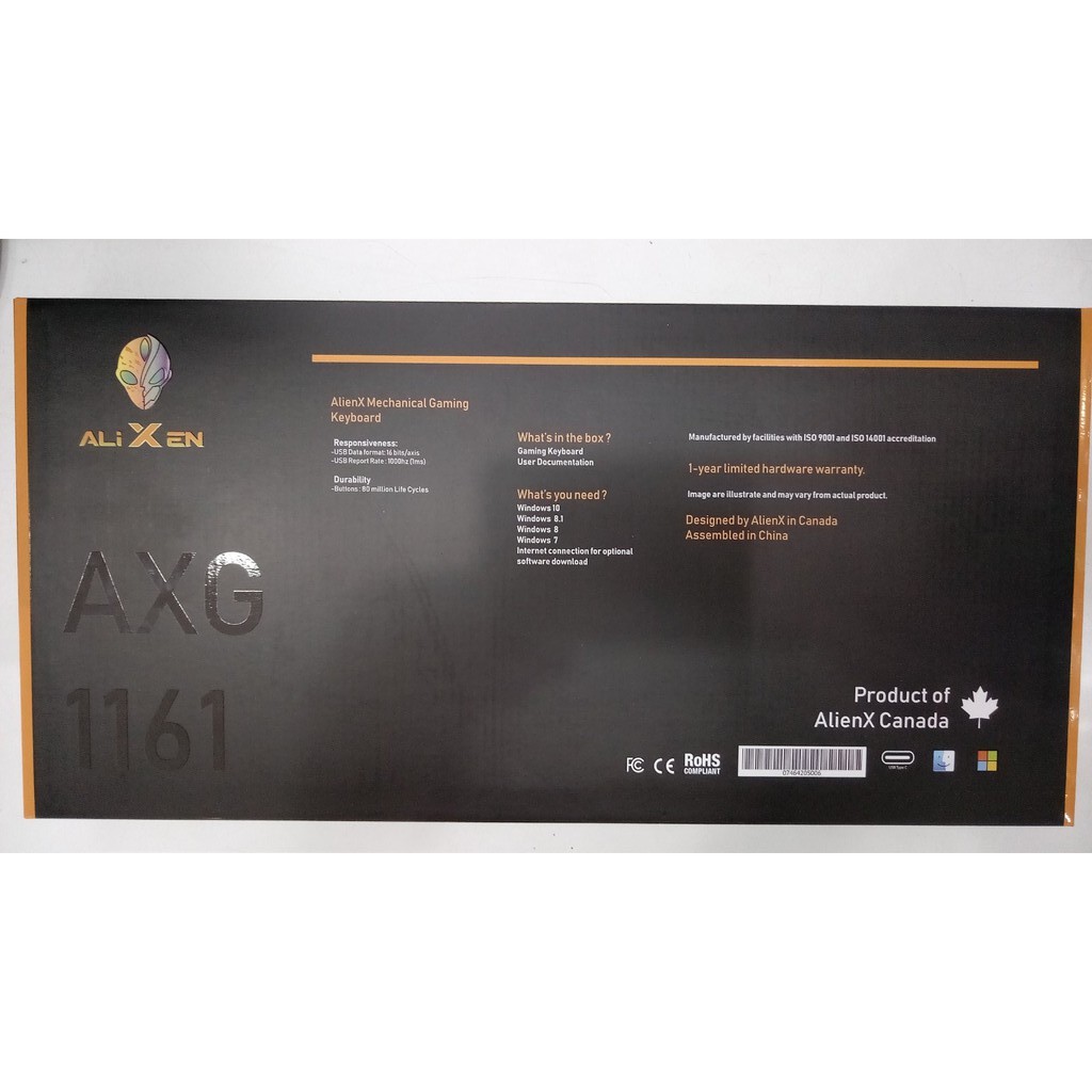 Bàn Phím Cơ Gaming AlienX AXG-1161, RGB - Cherry Switch