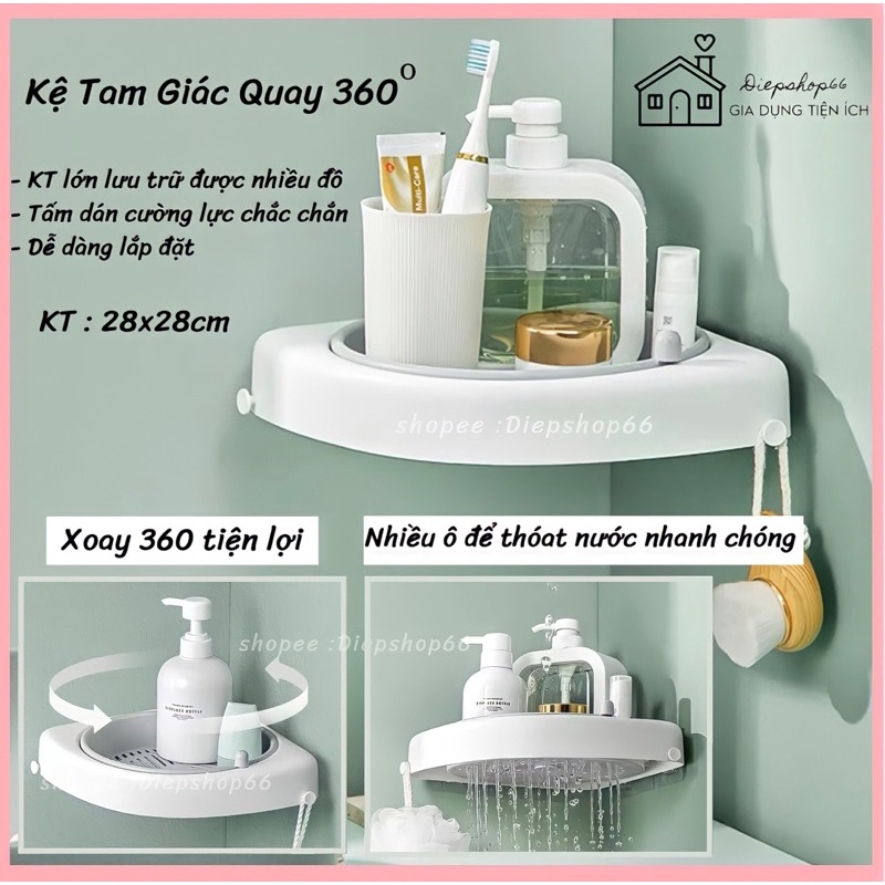 Kệ góc nhà tắm SALE Kệ dán tường nhà tắm -xoay 360 độ hình tròn khay chứa rộng thiết kế thông minh  Decor phòng tắm