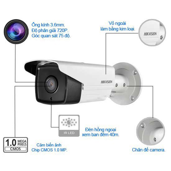 Camera HDTVI HIKVISION DS-2CE16C0T-IT3, Chống nước tuyệt đối , hồng ngoại siêu xa , Chuyên dụng cho đầu ghi camera | BigBuy360 - bigbuy360.vn