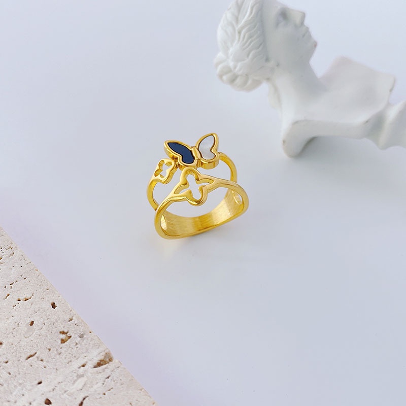Nhẫn Thép Titan Mạ Vàng 18k Hình Bướm Đơn Giản Thời Trang