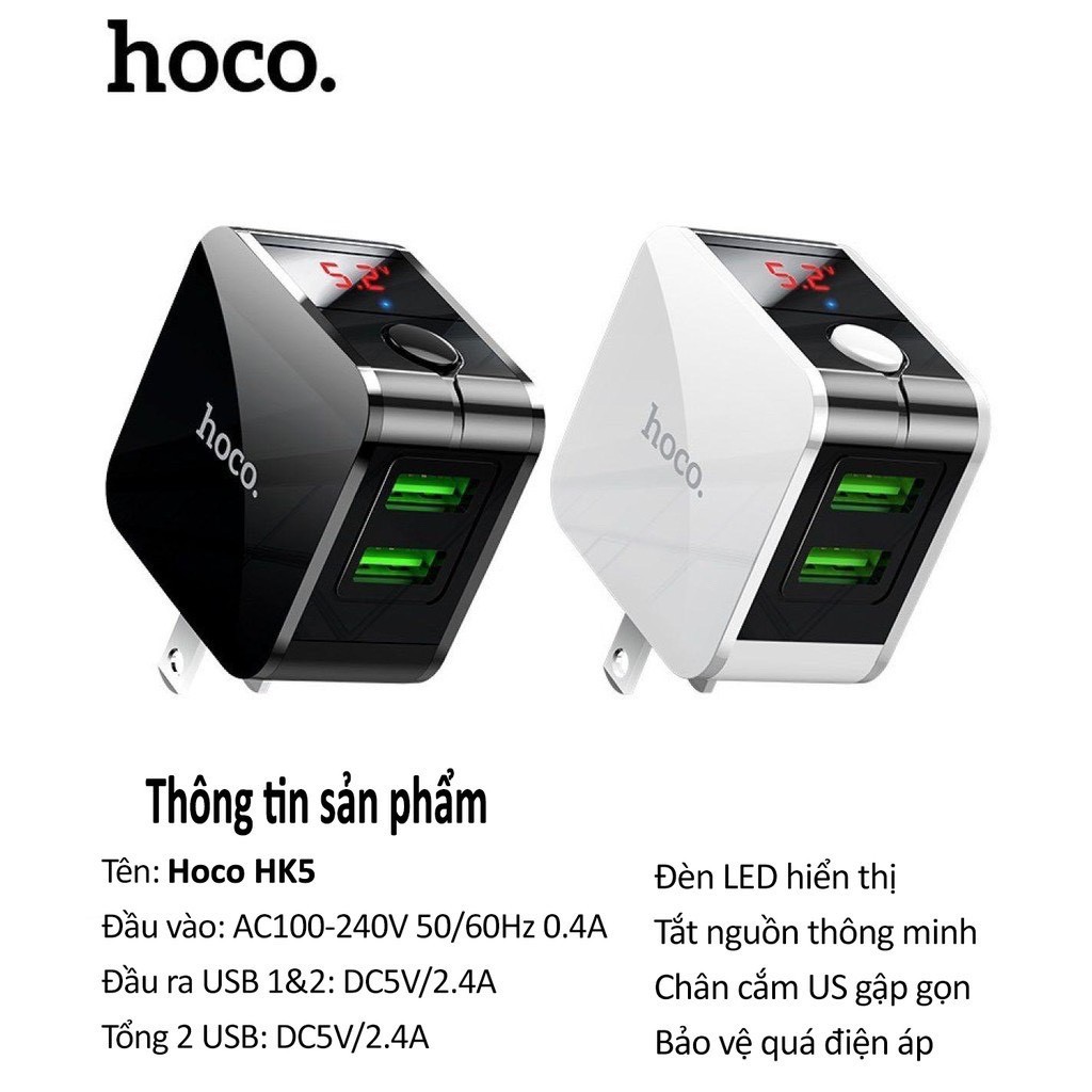 Củ Sạc Tự Ngắt Hoco HK5 2USB/2.4A