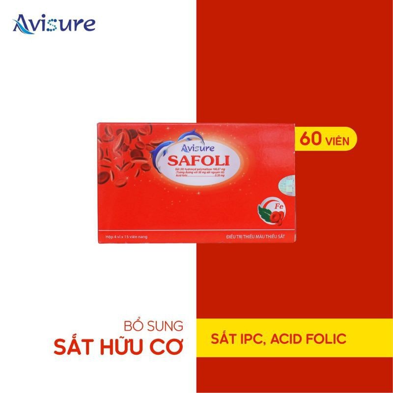 Avisure Safoli - Sắt cho phụ nữ mang thai và người thiếu máu hoặc có nguy cơ thiếu máu [Hộp 30 - 60 Viên]