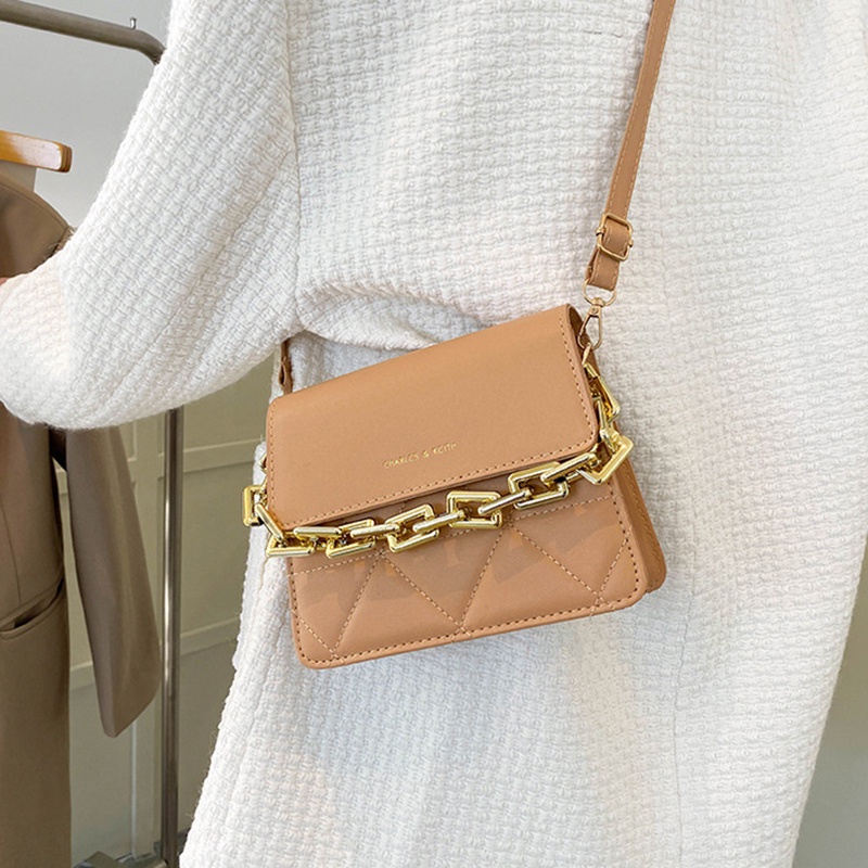 Túi đeo chéo cỡ nhỏ đính đá phối dây xích thời trang cho nữ