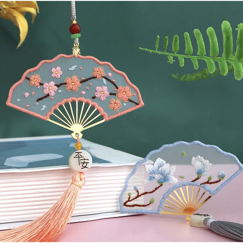 DIY bộ kit thêu Bookmark quạt cổ phong đánh dấu sách quà tặng ý nghĩa đầy đủ nguyên liệu hoàn thiện