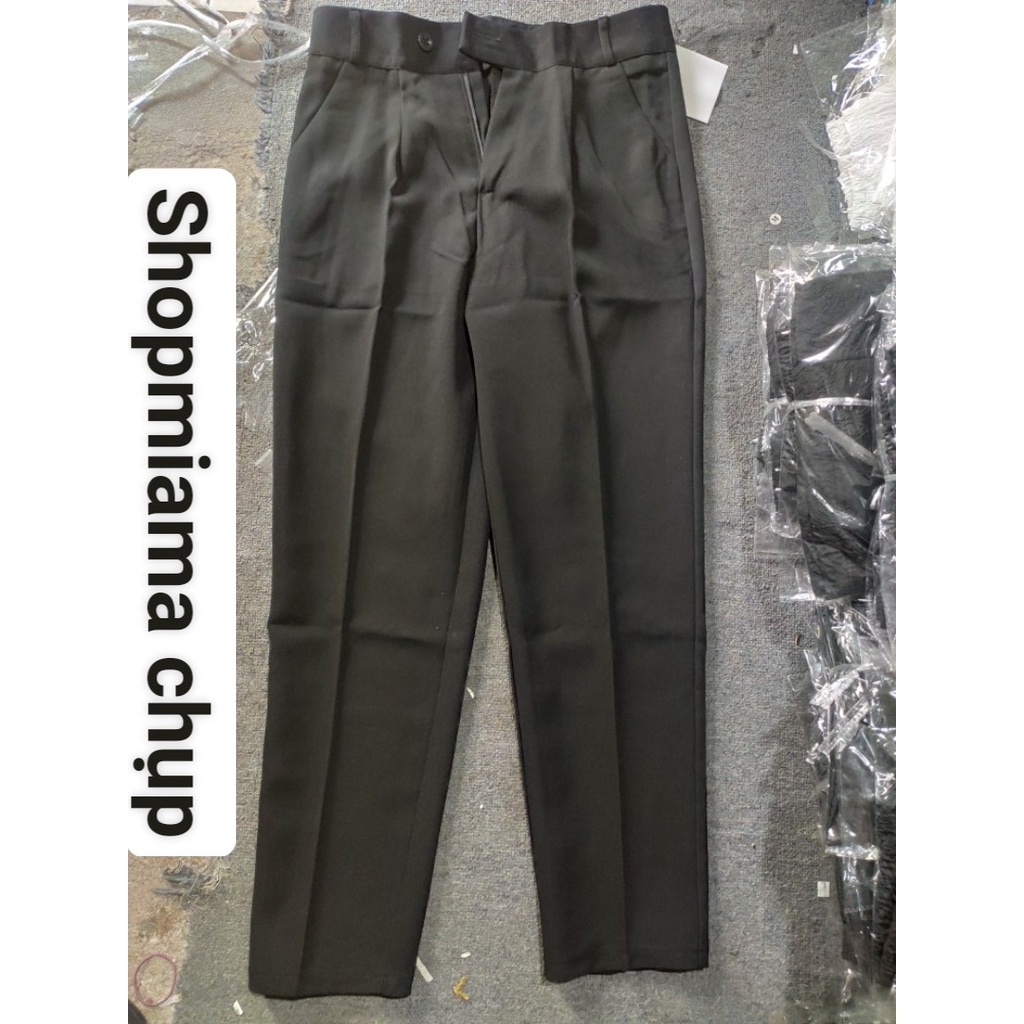 Quần tây đen đi học nữ lưng cao dáng dài cạp vạt khuy lệch có đai đỉa màu đen vải mềm Quần baggy nữ ống đứng công sở đẹp