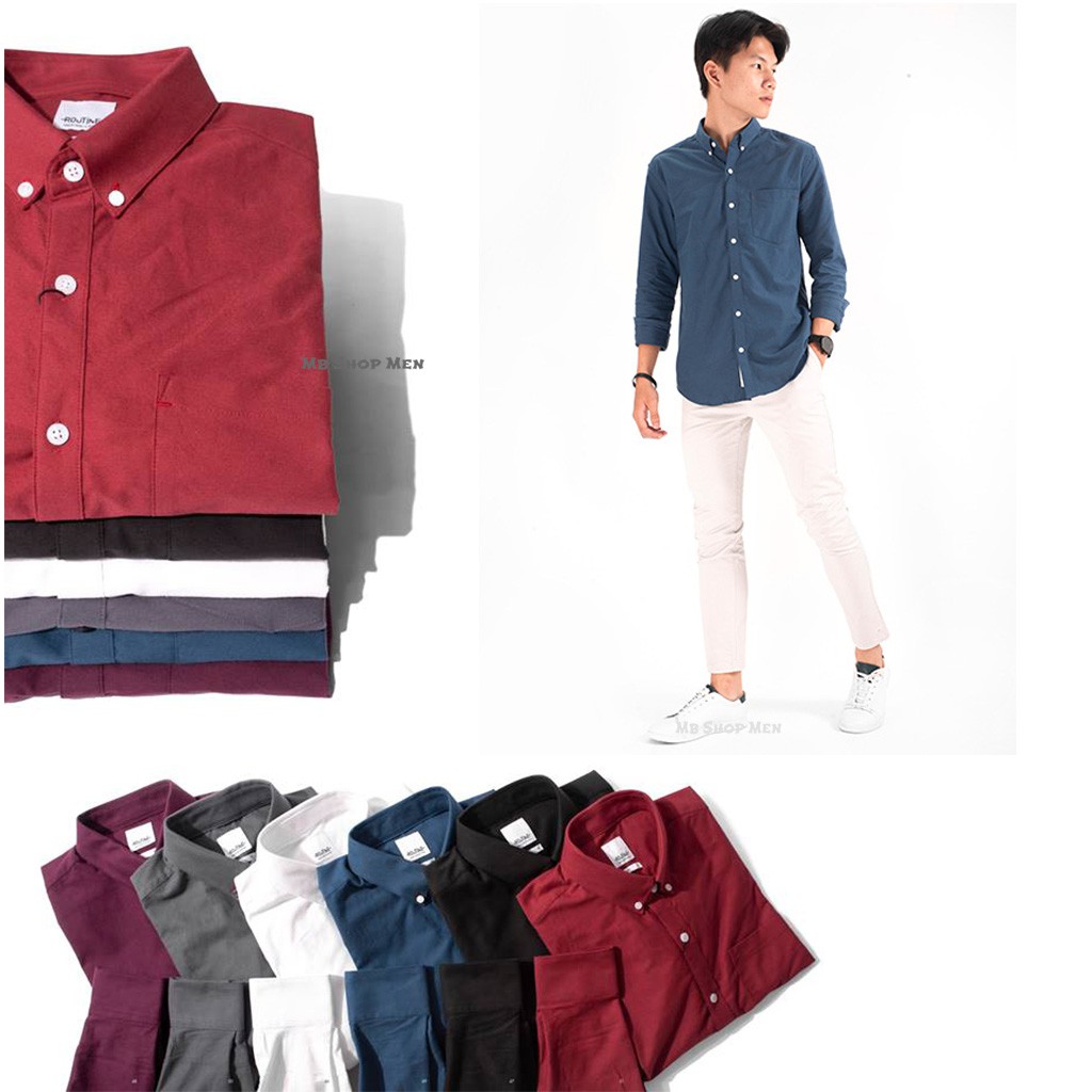 [free ship] Áo Sơ Mi Nam Oxford Cổ Bẻ, Dài Tay Màu Hồng Nhạt Mềm Mịn, dễ mix đồ với quần jean tại Shopee