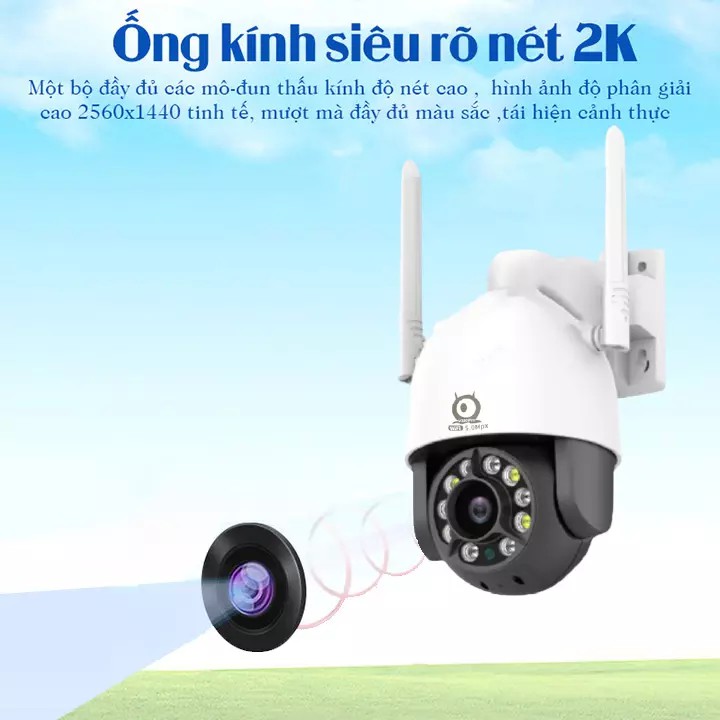 Camera wifi ngoài trời 2 râu - Camera PTZ V380Pro 5.0Mpx - 2560×1440P - Zomm x5 chống nước quay đêm có màu [BH 2 NĂM] | BigBuy360 - bigbuy360.vn