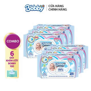 Combo 6 gói Khăn ướt Bobby care không mùi hương 100 tờ