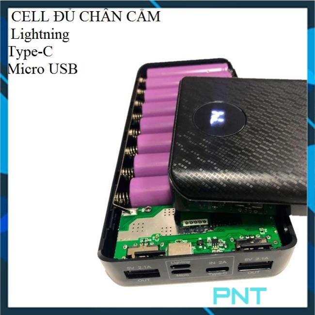 Box sạc dự phòng 8 Cell 3 đầu vào lightning\typec\Micro usb, mạch sạc dự phòng,pin dự phòng