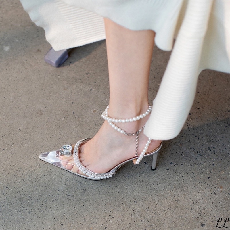 HÀNG HOT - Giày Cao Gót Mica Quai Ngọc Mũi Nhọn Lên Dáng Siêu Tiểu Thư Hàng Quảng Châu Loại 1