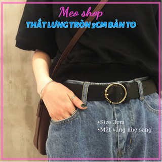 Dây thắt lưng Ulzzang mặt tròn vàng Style Hàn Loại xịn đẹp TL008 Meo shop - dây nịt tròn nữ da bản to 3cm