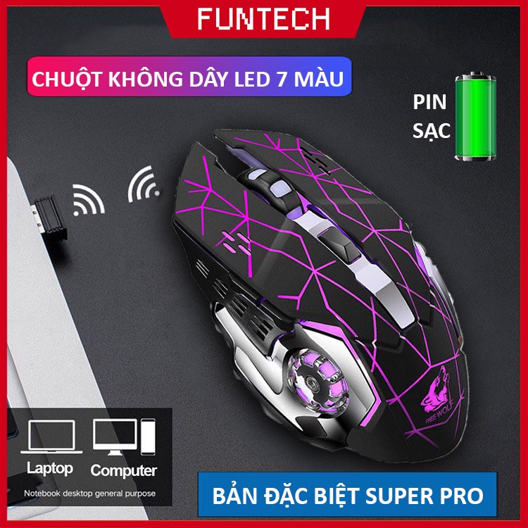 Chuột máy tính không dây Gaming Wolf X8 Pro Led RGB 7 màu siêu đẹp pin sạc thiết kế gọn nhẹ