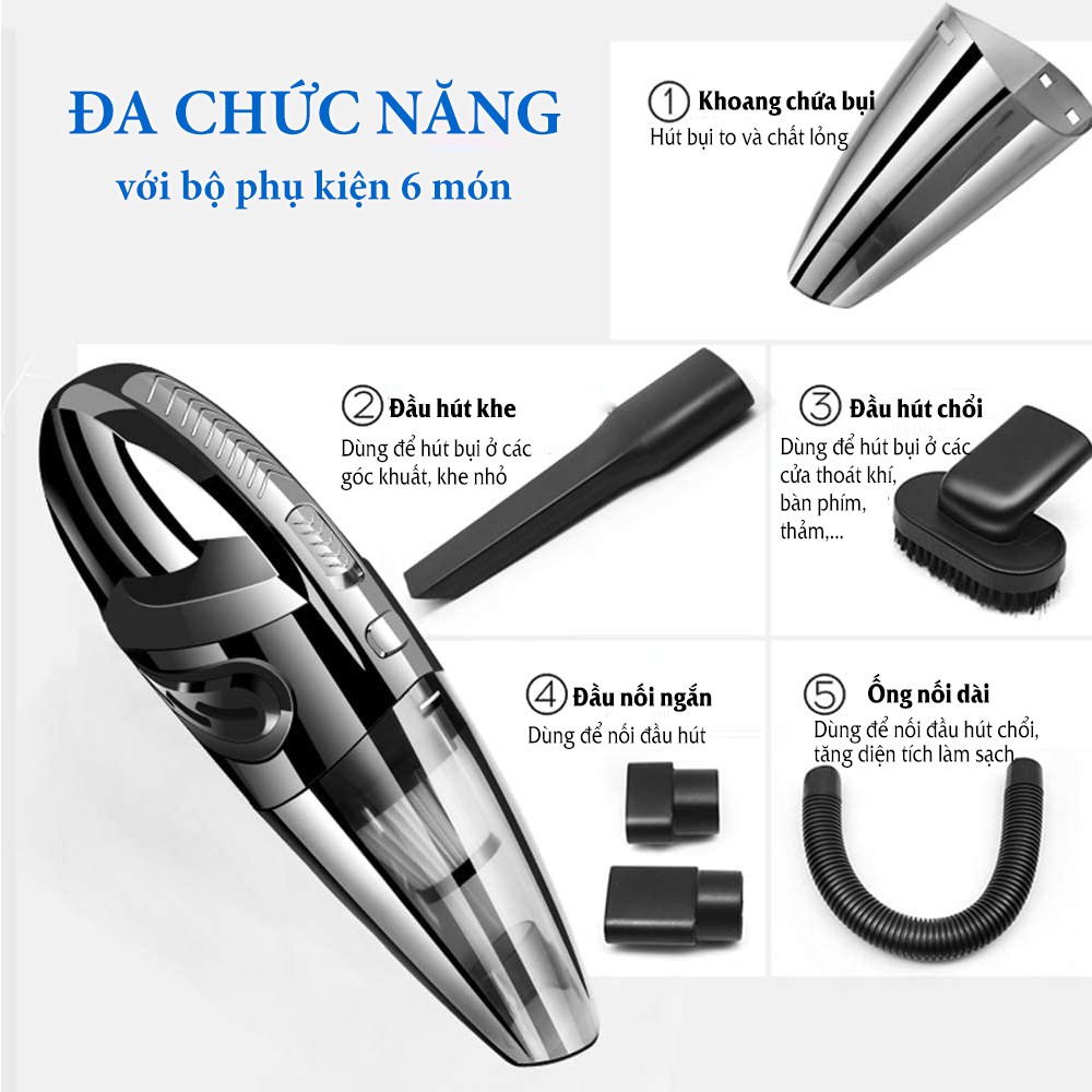 Máy hút bụi ô tô xe hơi cầm tay máy hút bụi mini không dây đa năng cao cấp Elashome HB01