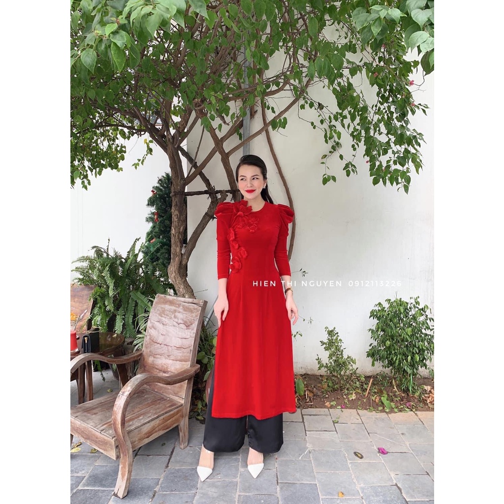 ÁO DÀI NHUNG HOA NỔI
