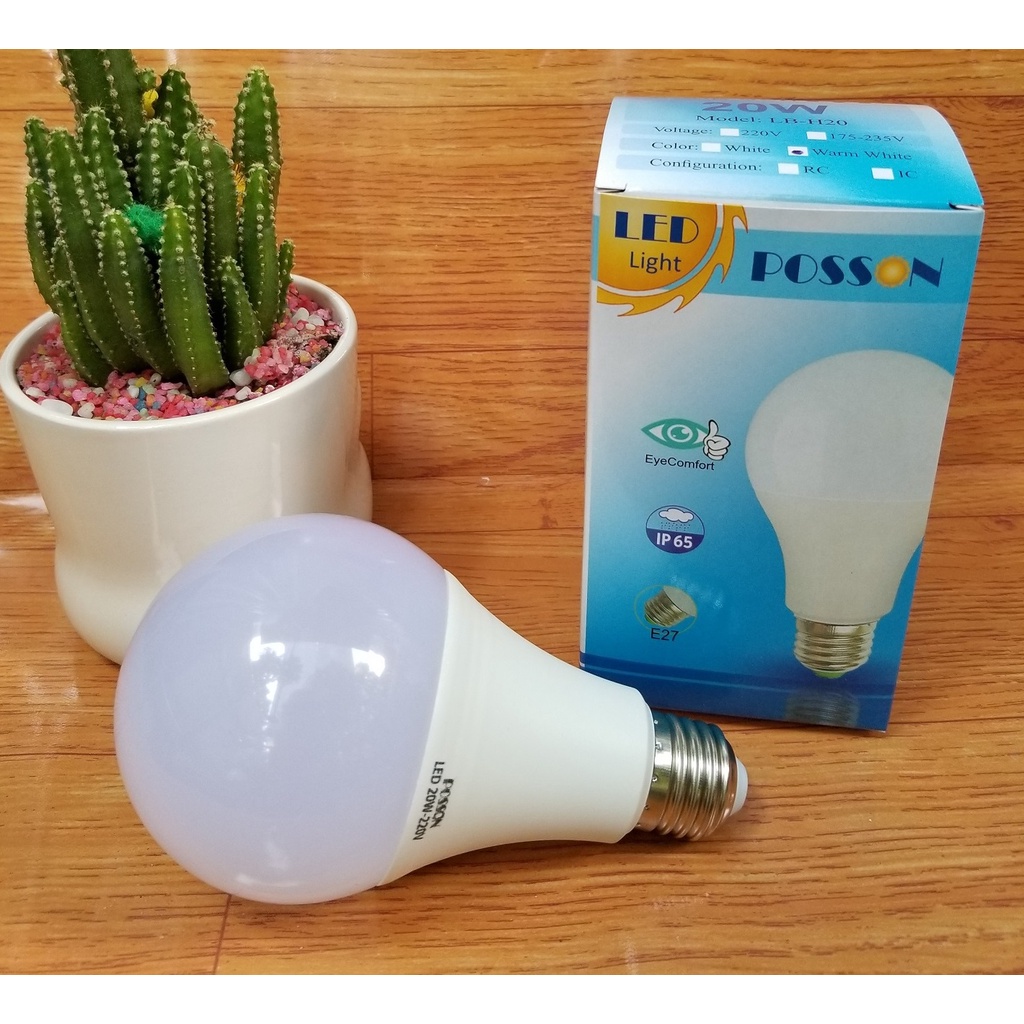 10 Bóng đèn Led 20w bup tròn A80 bulb tiết kiệm điện siêu sáng kín chống nước Posson LB-20x