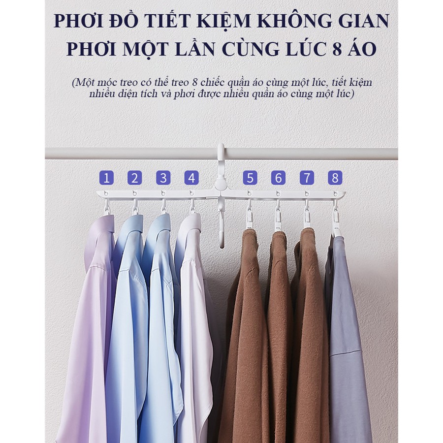 Móc phơi đồ treo quần áo 8 móc phơi tiện lợi thông minh xoay 360 độ tiết kiệm không gian phong cách Nhật Bản