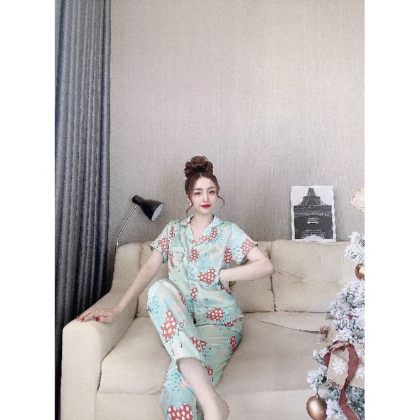 Pijama tay ngắn lụa nút bọc xịn xò