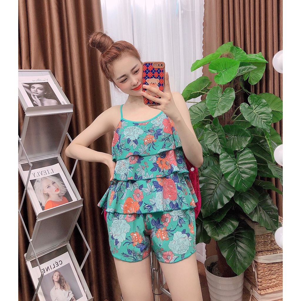 Đồ ngủ  2 dây 3 tầng sexy vải lụa hàn siêu mát , mềm mịn họa tiết nhiều mẫu siêu xinh freesize dưới 57kg