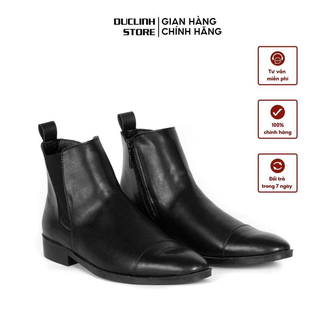 Giày Chelsea Boots Nam Da Chống Nhăn Đế Tăng Chiều Cao 5cm Đen Nhám Cổ Khoá Zip Đức Linh GDA042