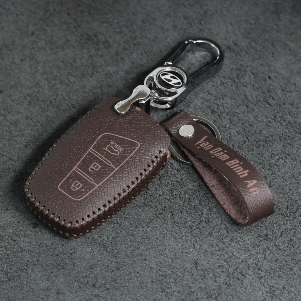 Bao da chìa khoá Hyundai Santafe 2013-2018 - Da bò thật - Khâu thủ công
