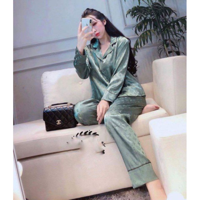 Bộ Pijama tay dài lụa gấm cao cấp, đồ bộ lụa tay dài