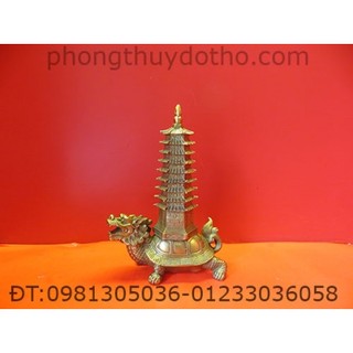 Rùa đầu rồng cõng tháp văn xương đồng cao 17 cm. Long quy đồng