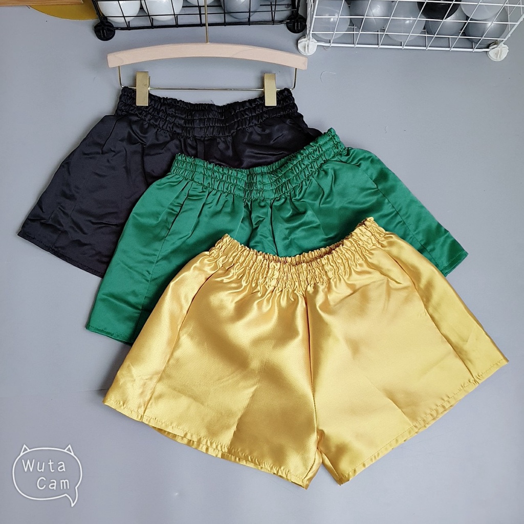 Quần Đùi Lụa Nữ  Lưng Chun Cạp Cao Dáng Phồng Mềm Mát Đen/ Trắng/ Xanh/ Hồng/ Vàng