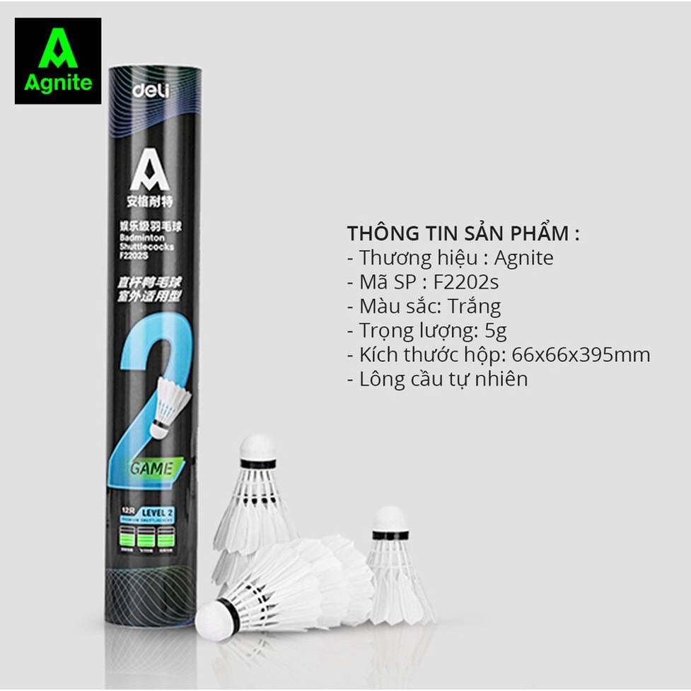Quả cầu lông Agnite chính hãng, Hộp 12 quả, Lông vịt thẳng, Chắc chắn, Chịu va đập - F2202S - vpp Diệp Lạc