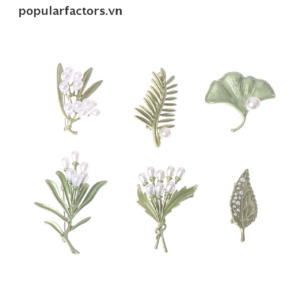Ghim Cài Áo Hình Lá Cây Đính Ngọc Trai Màu Sắc Vintage