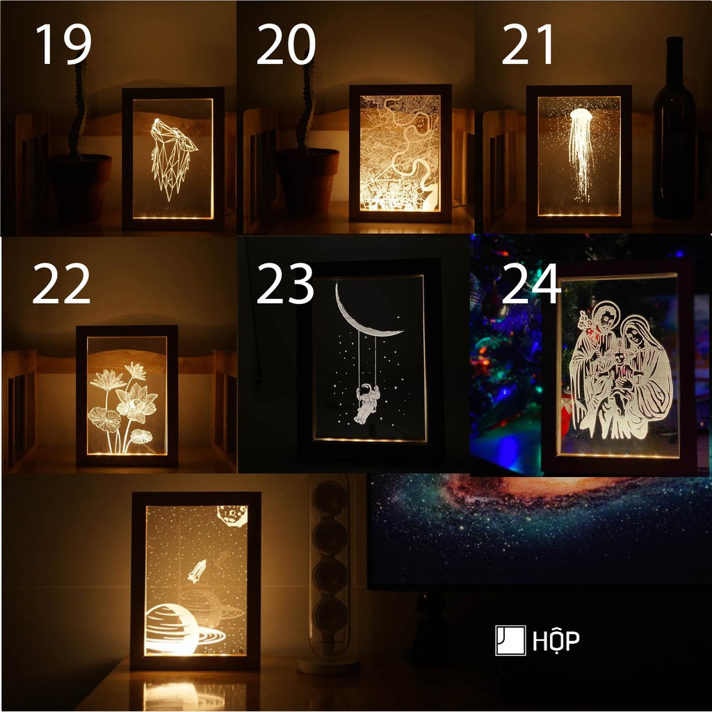 Đèn Gỗ - Khắc tên theo yêu cầu -  Hộp Concept - Lightbox (23x15x3cm)