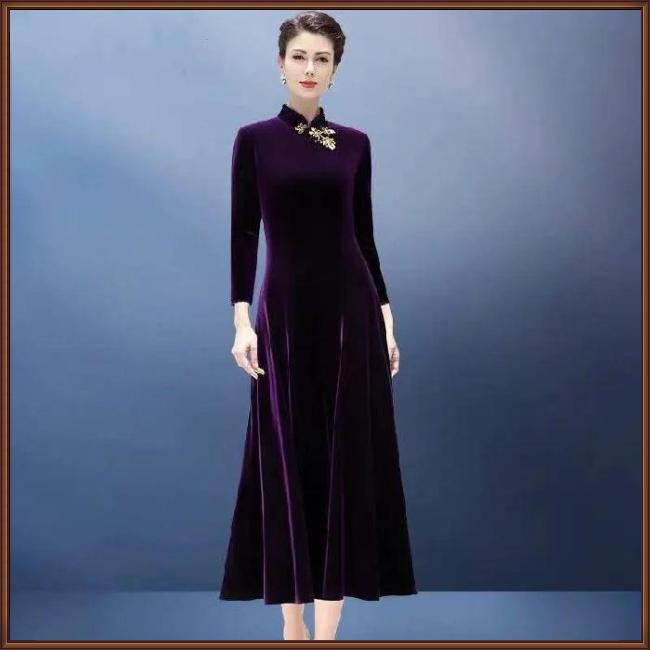 Đầm Nhung Dài Tay Màu Trơn Thiết Kế Thanh Lịch Thời Trang Cho Nữ