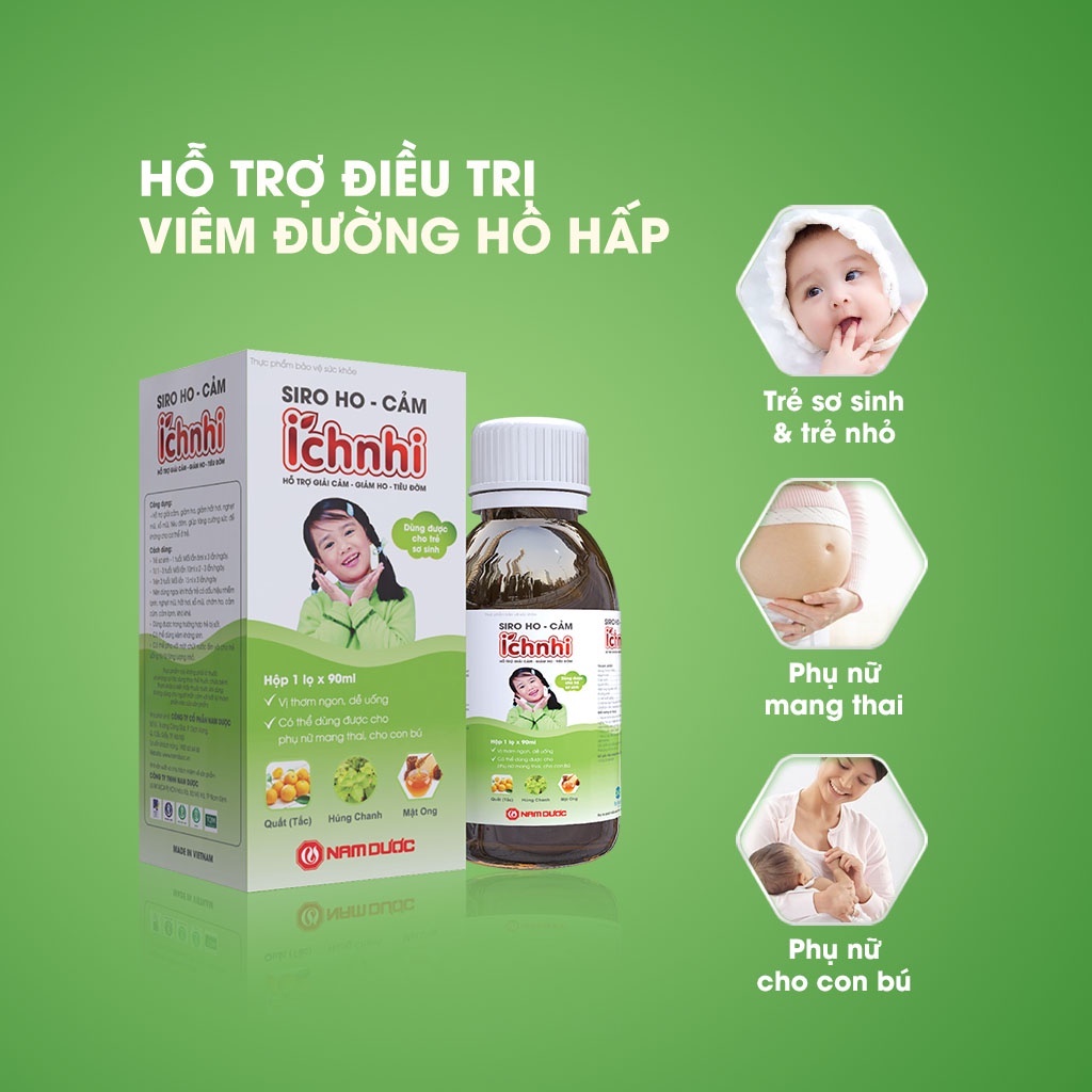 Siro ho cảm Ích Nhi chai 90ml hỗ trợ giải cảm, giảm ho, sổ mũi, tiêu đờm, cho trẻ sơ sinh, trẻ nhỏ, bà bầu, cho con bú