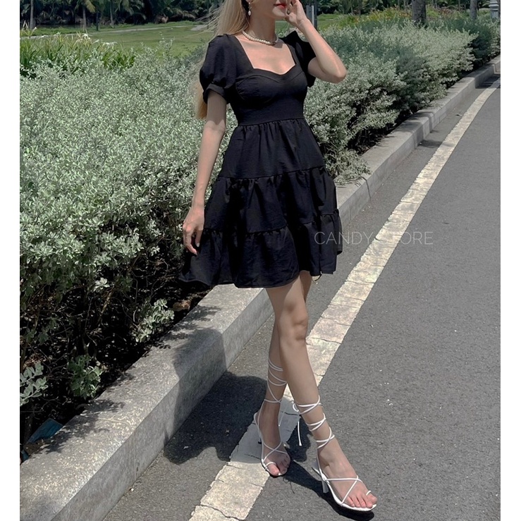 Đầm ngắn babydoll may tầng xoè