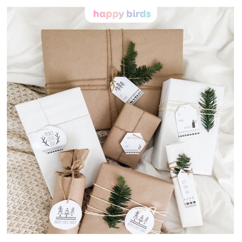 Giấy gói quà kraft 2 tờ giấy gói quà sinh nhật vintage giấy bọc quà xi măng giấy gói hoa hand made giáng sinh HappyBirds