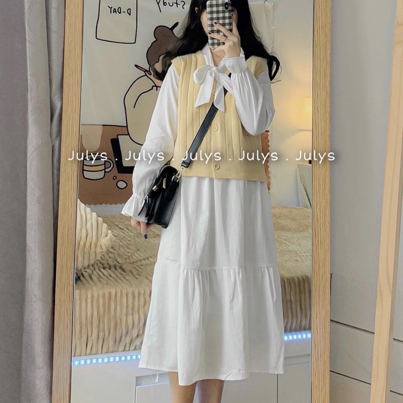 [Mã SKAMSALEP6 giảm 10% tối đa 100K đơn 150K] Đầm Nơ Ngực - Váy Nữ Tay Bồng Dáng Suông 2 Màu | BigBuy360 - bigbuy360.vn