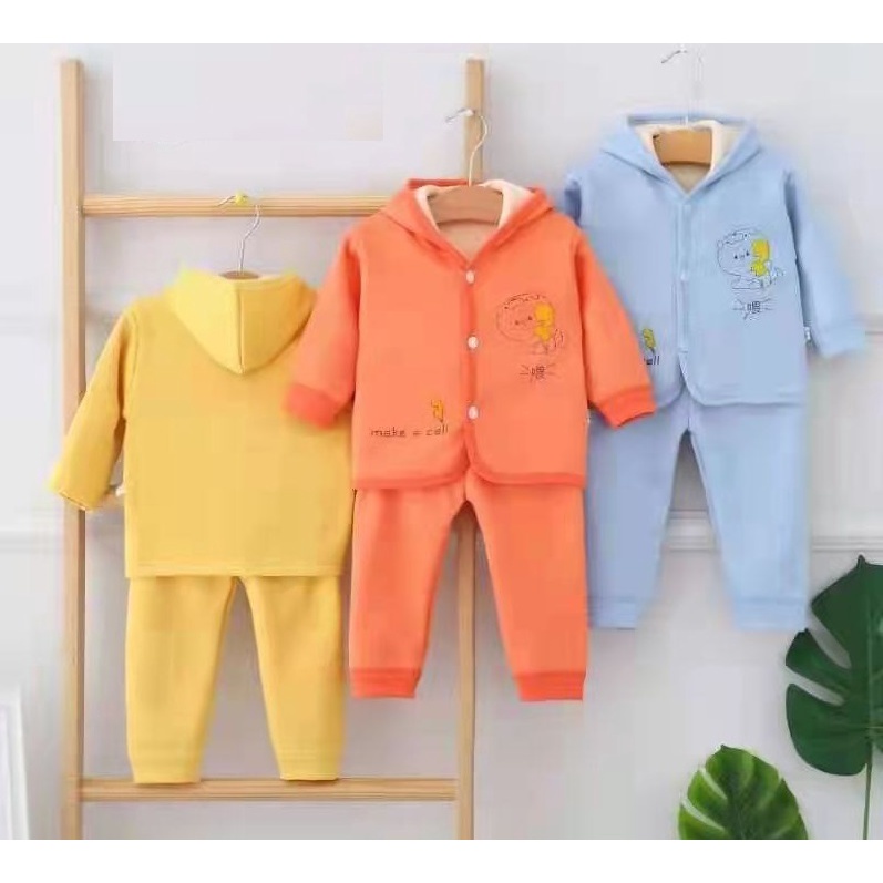 Bộ dài tay nỉ bông có mũ cho bé trai và gái sơ sinh 3-7kg, hàng đẹp xuất Nhật - BO16