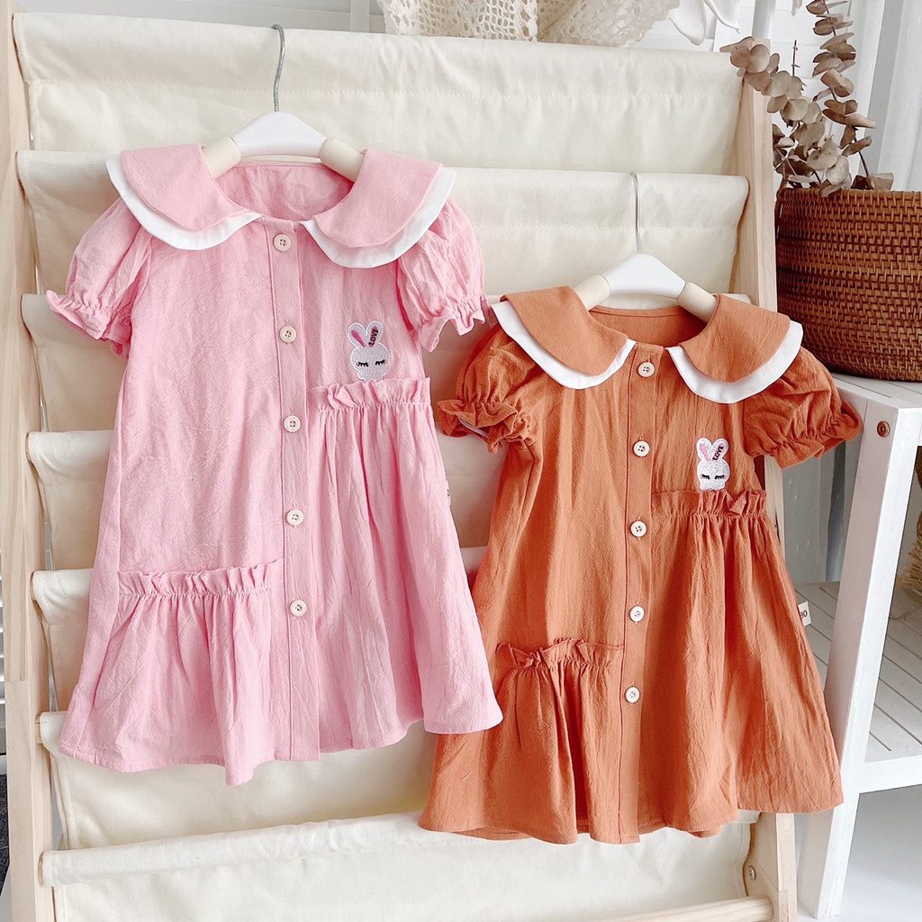 Jee kids - Váy đầm thô cổ đôi hình thêu siêu cute cho bé gái (ảnh thật)