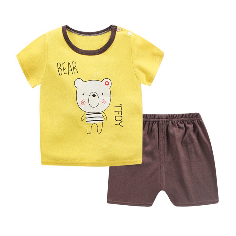 Bộ 2 món áo thun cotton + quần short phong cách thời trang mùa hè cho bé trai bé gái