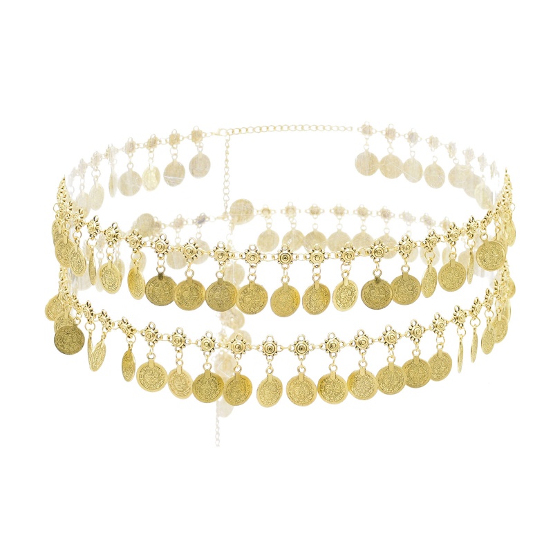 Dây Xích Đeo Hông Phối Đồng Xu Màu Vàng / Bạc Dùng Múa Bụng