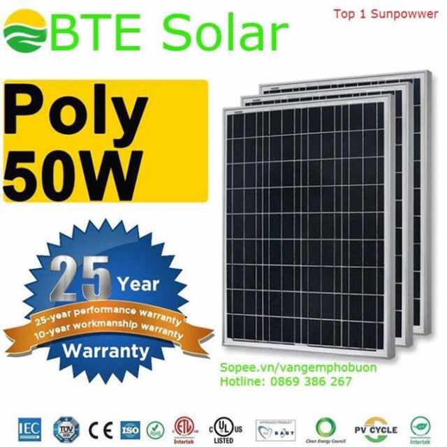 Pin Mặt Trời poly 50w, pin mat troi