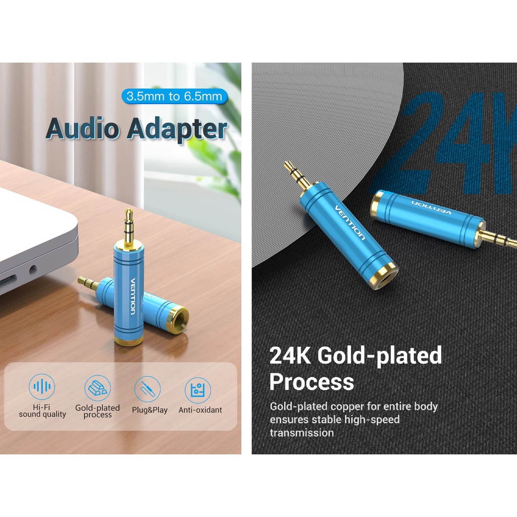 Đầu chuyển audio 3.5mm Male ra 6.5mm Female Vention VABS04