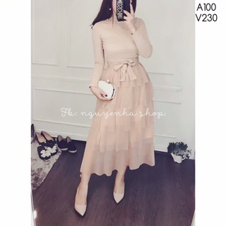 Chân váy tầng kèm ảnh thật