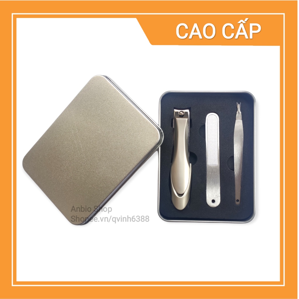 BỘ BẤM MÓNG 3 MÓN cao cấp có hộp đựng sang trọng: Bấm móng tay, dũa móng, cây lấy khóe