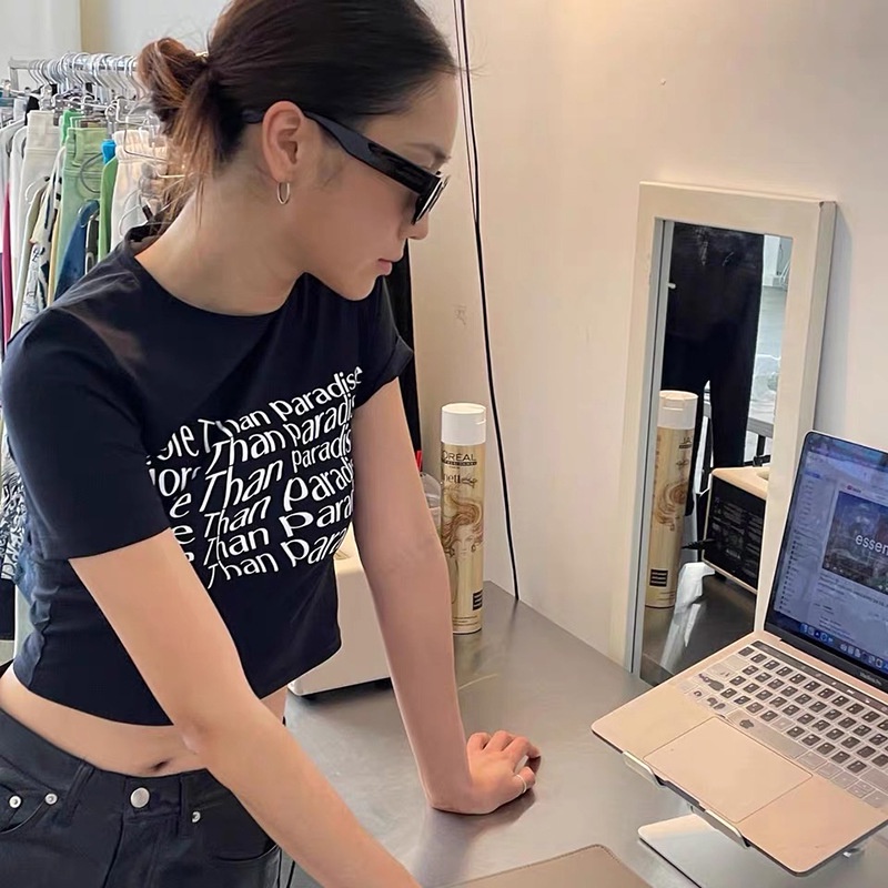 Áo Thun Tay Ngắn Cổ Tròn In Chữ Thời Trang Cho Nữ